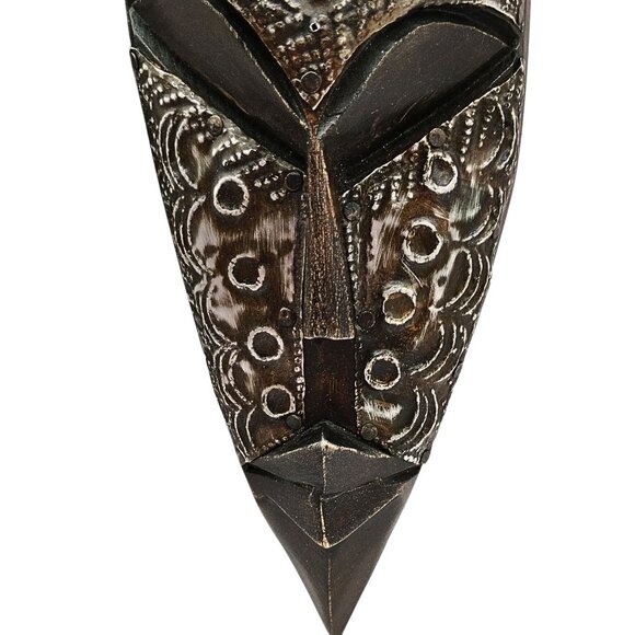 Hand Carved African Tribal Wall Mask Ethnic Decor Intricate Patterns Hang Loop - Picture 4 of 7